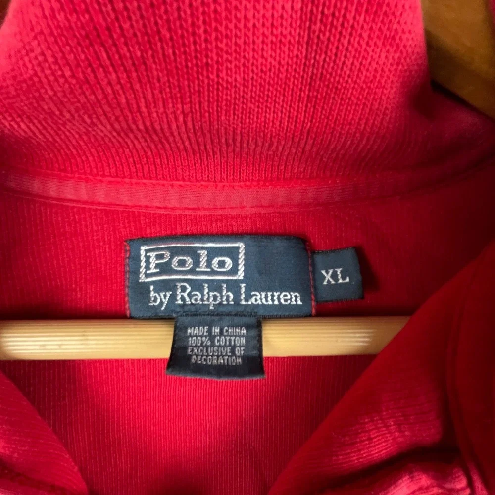 Vintage Polo Ralph Lauren Sweater XXL Red Quarter Zip Pony Cotton Pullover Prepp